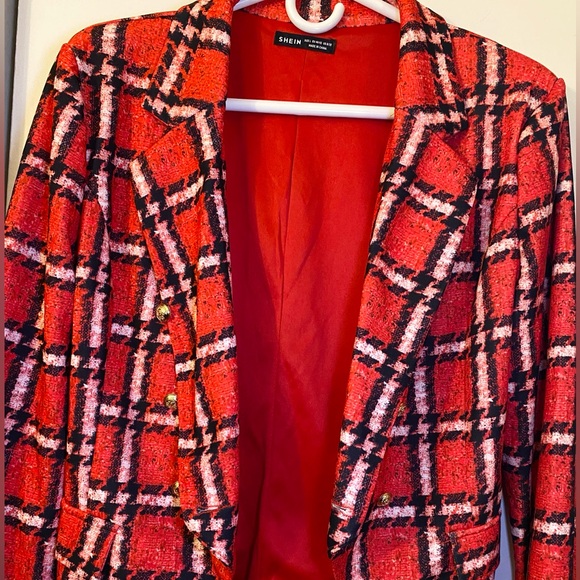 Red Plaid Women's Blazer Size 8/10 - Picture 2 of 5